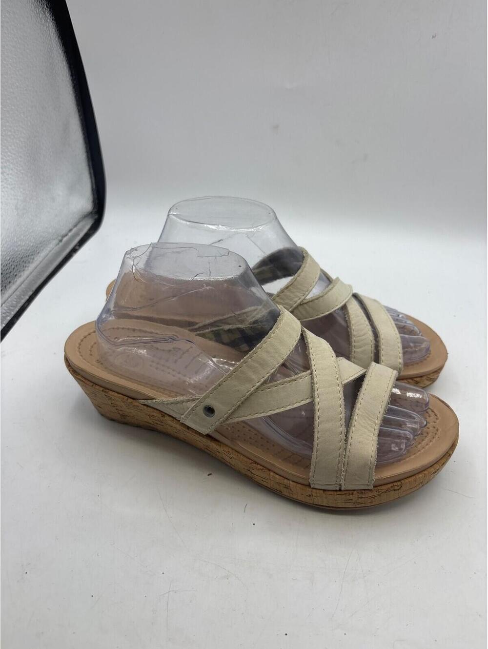 Crocs A-Leigh Cork Wedge Heel Sandals Women Size 9 Cream Beige